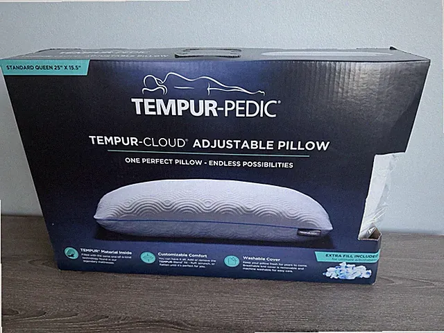 Tempur-Pedic Adjustable Pillow Queen 25X15.5Washable Cover Customizable Comfort