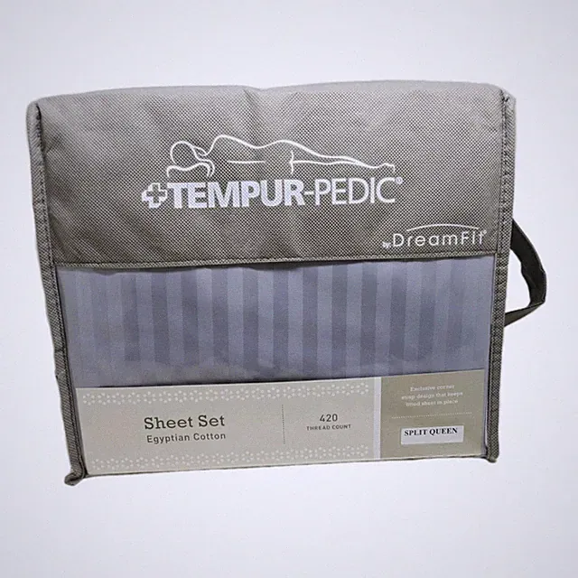 Tempur-Pedic Dream Fit Sheet Set Split Queen New Blue Egyptian Cotton 420 Count