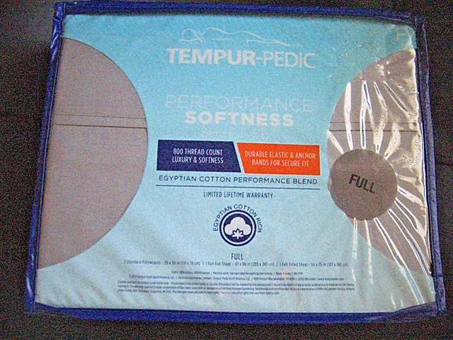 Tempur-Pedic Egyptian Cotton Blend 800tc Medium Grey Full Sheet Set NIP