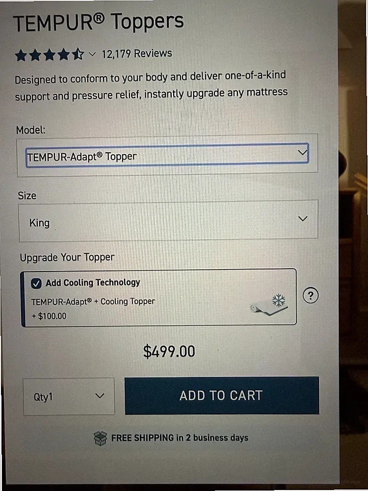 Tempur pedic Mattress Topper King adapt cooling king size