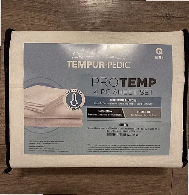 Tempurpedic Protemp 4pc Sheet Set Cotton Queen NEW White
